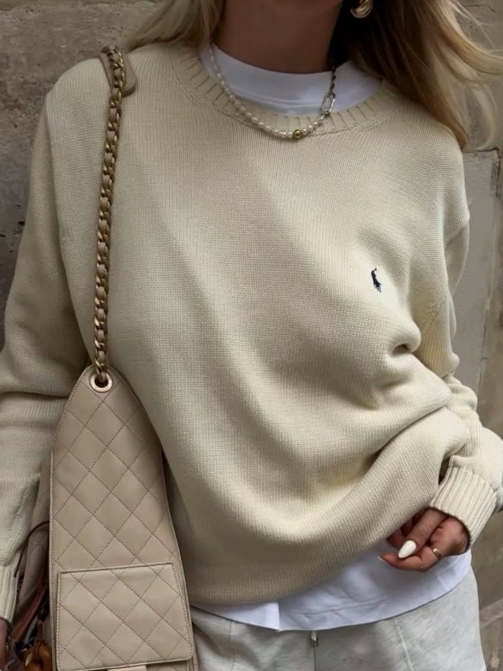 Polo by Ralph Lauren Beige Crewneck Sweater with Embroidered Pony